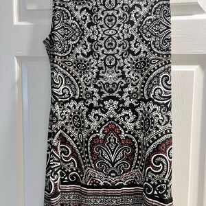 White House Black Market Black and White Paisley Maxi Skirt with Red Accents